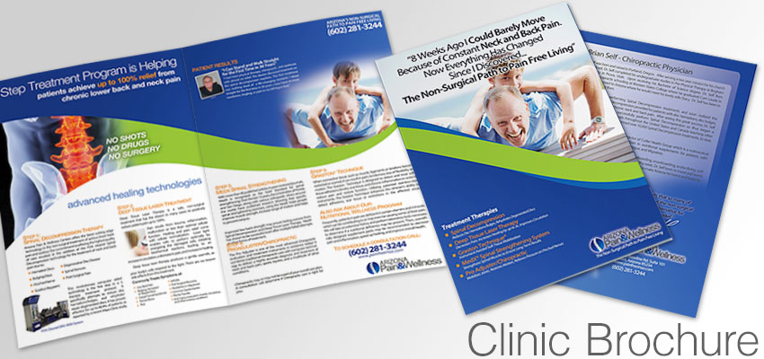 Clinic Brochure detailing the benefits of decompression, chiropractic, and back pain relief