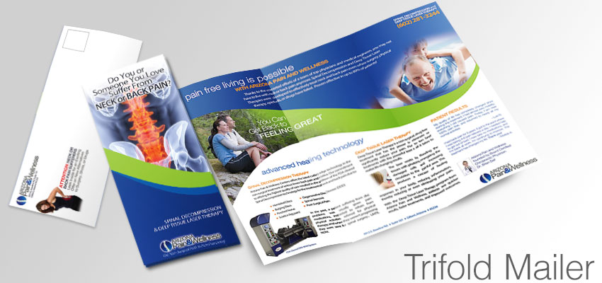 Trifold Mailer promoting decompression, chiropractic, and back pain relief